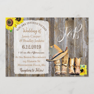 Invitation Bottes de cowboy, dentelle et épouser rustiques de