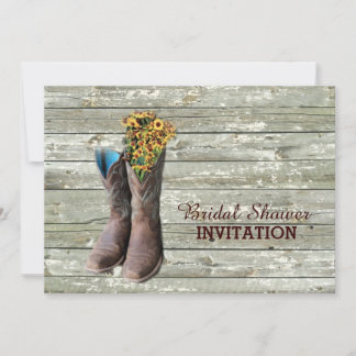 Invitation bottes de cowboy en bois de grange douche nuptiale
