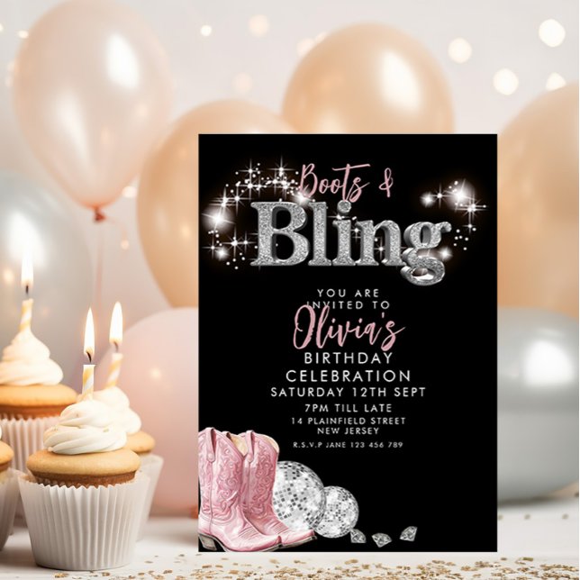 Invitation Bottes de cowboy et Bling Party (Créateur téléchargé)