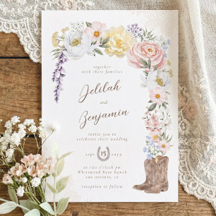 Invitation Bottes de cowboy florales aquarelle de mariage occ