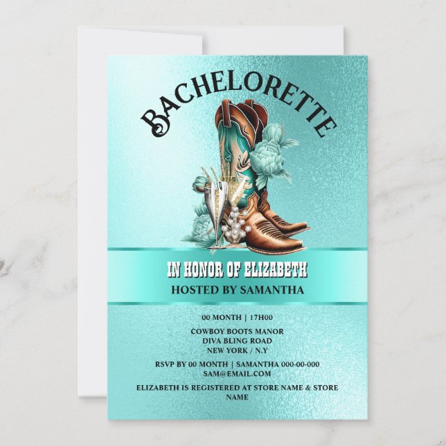 Invitation Bottes de cowboy occidental aquamarine turquoise b (Devant)