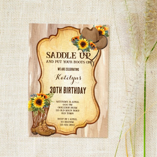 Invitation Bottes de cowboy rustique et aquarelle de tourneso (Créateur téléchargé)