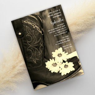 Invitation Bottes de cowboy rustiques Mariage de marguerites 