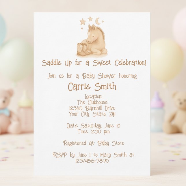 Invitation Bottes de cowboy rustiques pour bébé et poulain (Rustic baby cowboy boots and foal baby shower invitation)