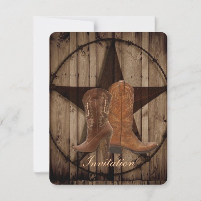 Invitation Bottes de cowboy Texas Star Mariage occidental de  (Devant)