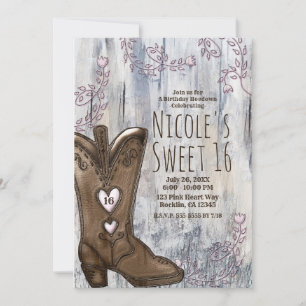 Invitation Bottes de cowgirl rose rustique mignonnes pour Swe