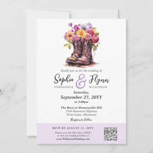 Invitation Bottes de ferme florale Mariage de grange rustique (Devant)