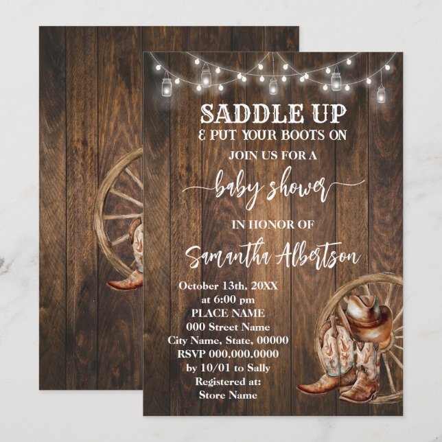 Invitation Bottes de pays du Baby shower rustique occidental (Devant / Derrière)