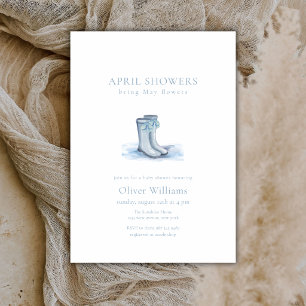 Invitation Bottes de pluie élégantes bleues d'avril pour Baby