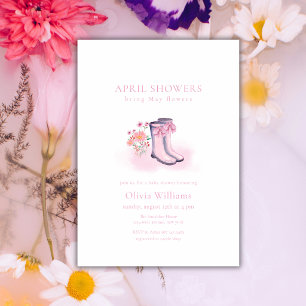 Invitation Bottes de pluie élégantes roses d'avril avec nœud
