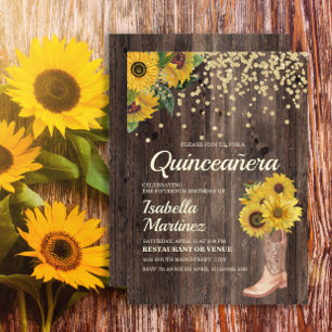 Invitation Bottes de soleil rustiques Paillettes Quinceañera 