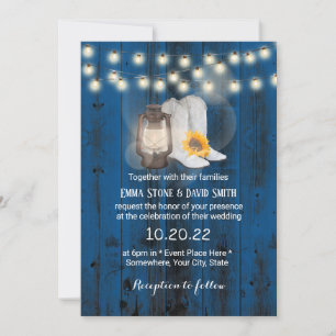 Invitation Bottes de tournesol bleu marine Lanterne Mariage d