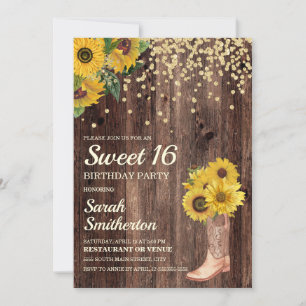 Invitation Bottes de tournesol rustique Parties scintillant d