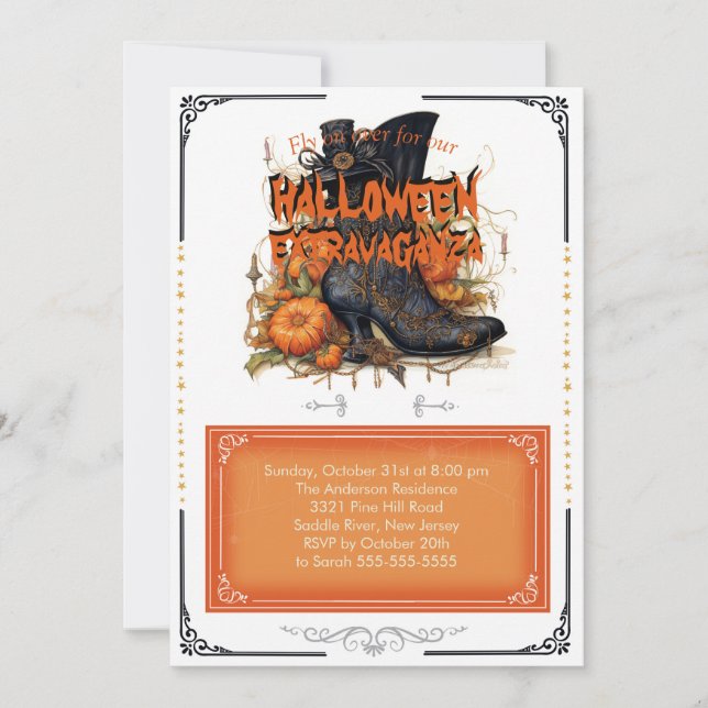 Invitation Bottes d'Halloween sorcière gothique noire (Devant)