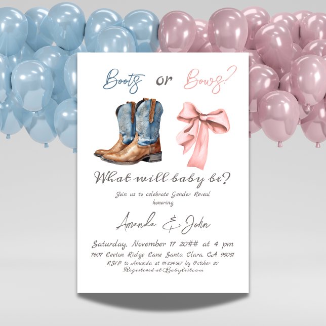 Invitation Bottes élégantes ou vaches bleu rose Sexe Révéler (Créateur téléchargé)