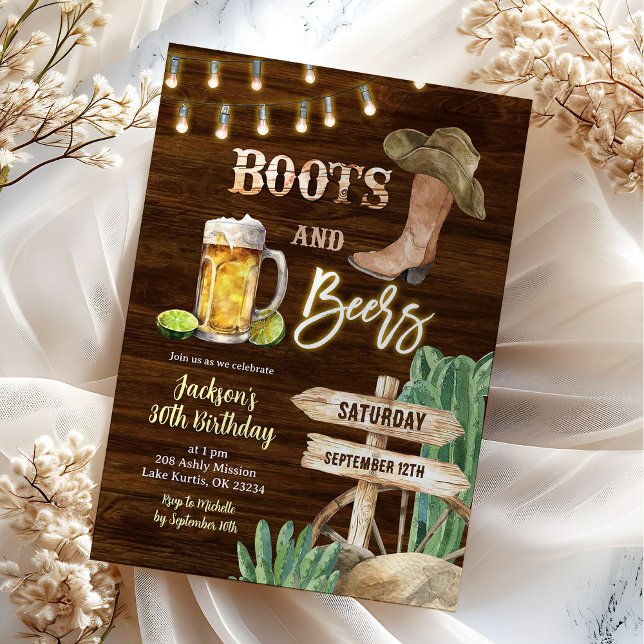 Invitation Bottes et bières rustiques Boot et bière Homme Ann (Créateur téléchargé)