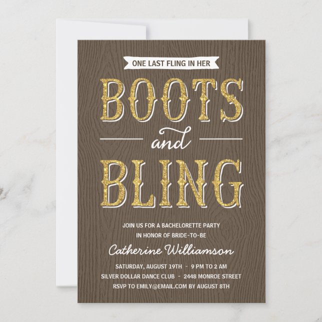 Invitation Bottes et bobines | Parties scintillant-Look Bache (Devant)