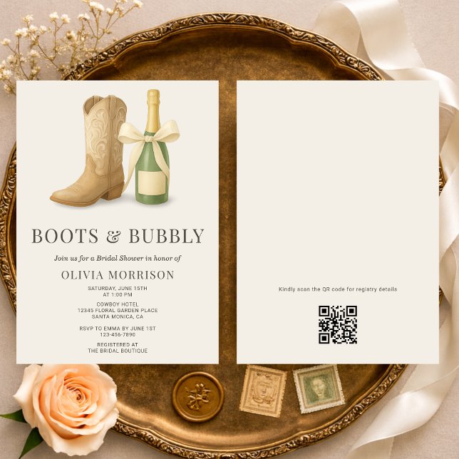 Invitation Bottes et Bulles Code QR Arc Épouse Fête (Créateur téléchargé)