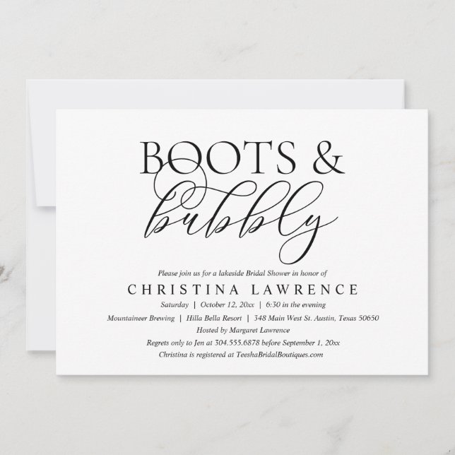 Invitation Bottes et bulles, Mariée à être, Fête des mariées (Devant)