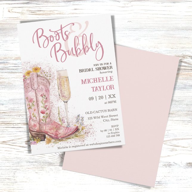 Invitation Bottes et bulles rose floral ouest sauvage (Créateur téléchargé)