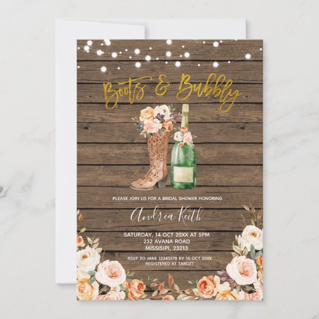 Invitation Bottes et Fête des mariées Bubbly (Devant)