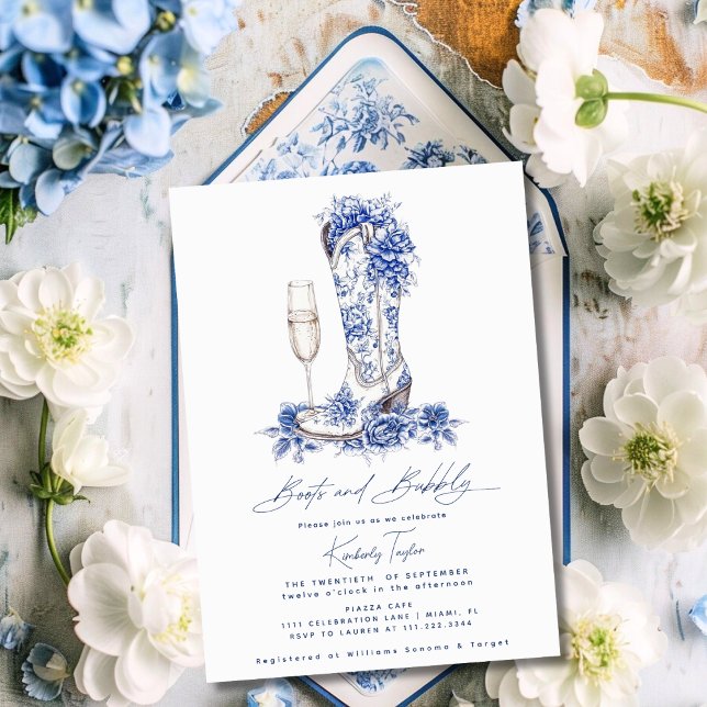 Invitation Bottes Et Fête des mariées Bubbly Blue Chinoiserie (Créateur téléchargé)