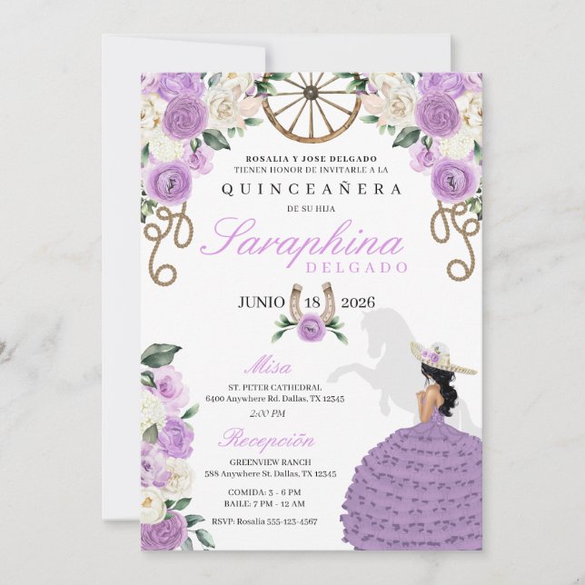 Invitation Bottes et Roses pourpres Western Cowgirl (Devant)