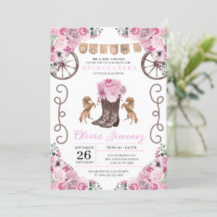 Invitation Bottes florales de Charra Ouest rose Quinceañera