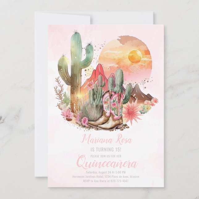 Invitation Bottes florales de l'Ouest Quinceanera Anniversair (Devant)