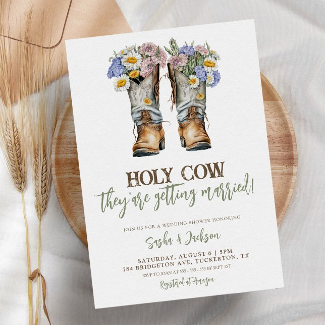 Invitation Bottes florales de vache Saint-Vache Mariage Coupl (Créateur téléchargé)