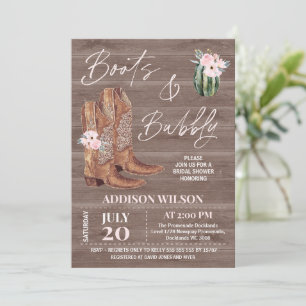 Invitation Bottes florales roses en bois et Fête des mariées 
