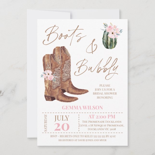 Invitation Bottes florales roses rustiques et Fête des mariée (Devant)