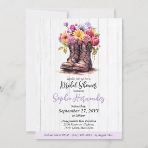 Invitation Bottes florales rustiques Grange Fête des mariées 