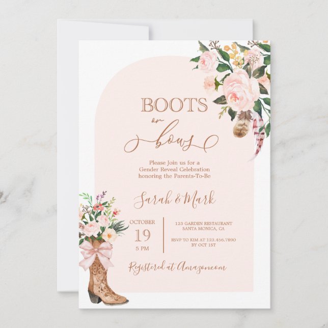 Invitation Bottes ou vaches Baby shower fille (Devant)