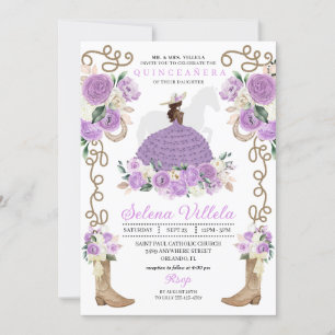 Invitation Bottes pourpres et Ranchero Quinceañera