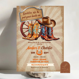 Invitation Bottes Rétro Vintage Enterrement de Cow-Boy Couple