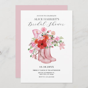 Invitation Bottes roses bouquet de fleurs douche nuptiale