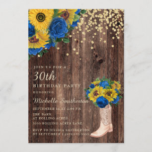 Invitation Bottes Roses russes bleu tournesol 30e anniversair