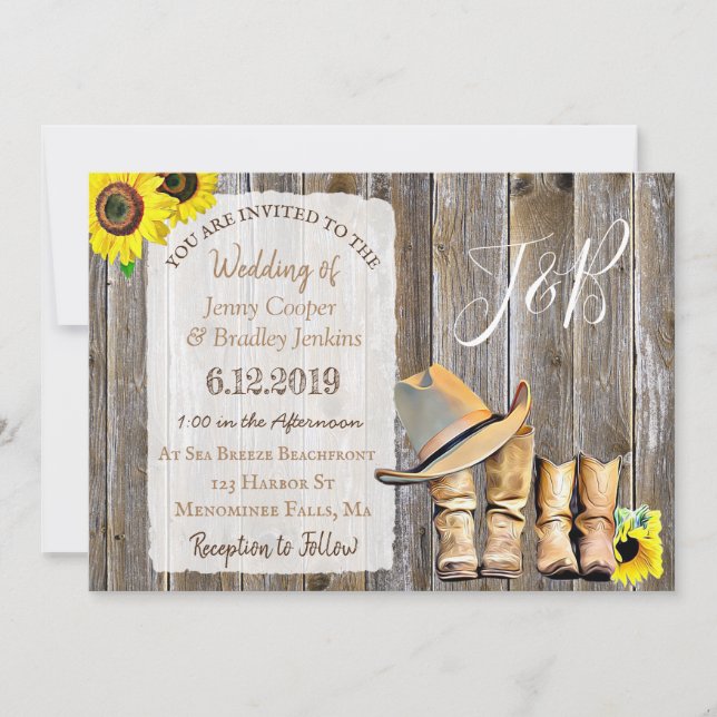 Invitation Bottes rustiques Cowboy, dentelle et Mariage de to (Devant)