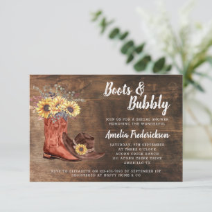 Invitation Bottes rustiques Cowboy & Fête des mariées Bubbly