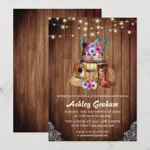 Invitation Bottes rustiques Cowgirl Quinceañera 15e anniversa