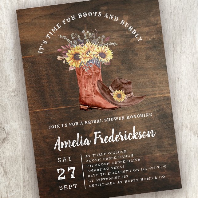 Invitation Bottes rustiques de cowgirl et Fête des mariées Bu (Créateur téléchargé)