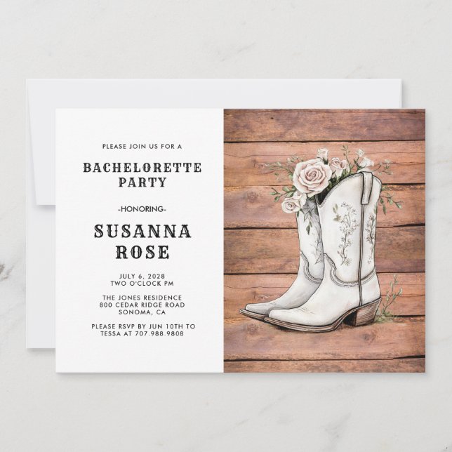 Invitation Bottes Rustiques De Cowgirl Et Parti Rose De Bache (Devant)