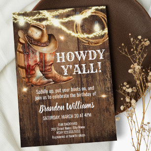 Invitation Bottes rustiques et Casquette fête d'anniversaire 