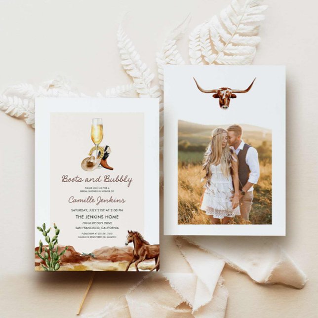 Invitation Bottes rustiques et Fête des mariées Bubbly Countr (Country Boots and Bubbly Couples Wedding Shower)