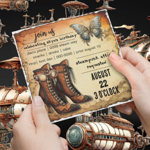 Invitation Bottes victoriennes   Papillon Steampunk   Anniver