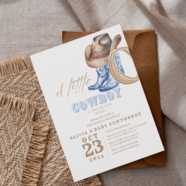 Invitation Bottes Western Baby shower Cowboy Pastel (Créateur téléchargé)