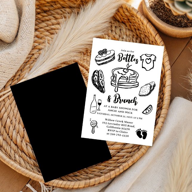 Invitation Bottles & Brunch Doodle Black Boy Baby Shower  (Créateur téléchargé)