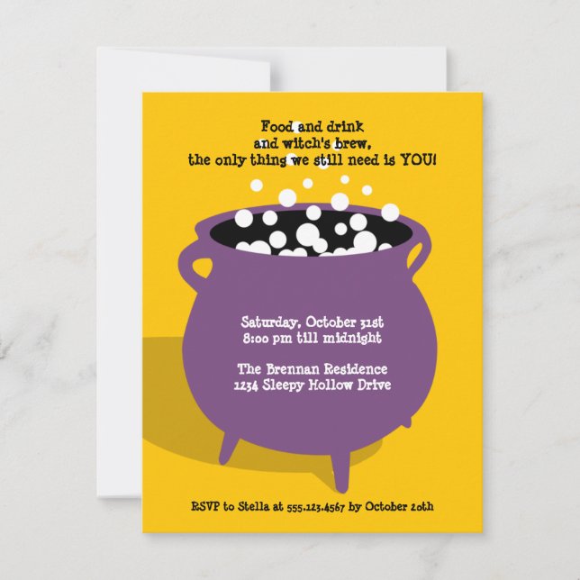 Invitation Boubbling cauldron potion jaune Halloween fête (Devant)