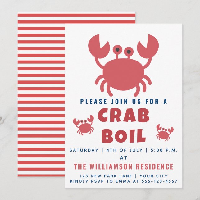 Invitation Bouchon de crabe | Fête d'été / 4 juillet (Devant / Derrière)